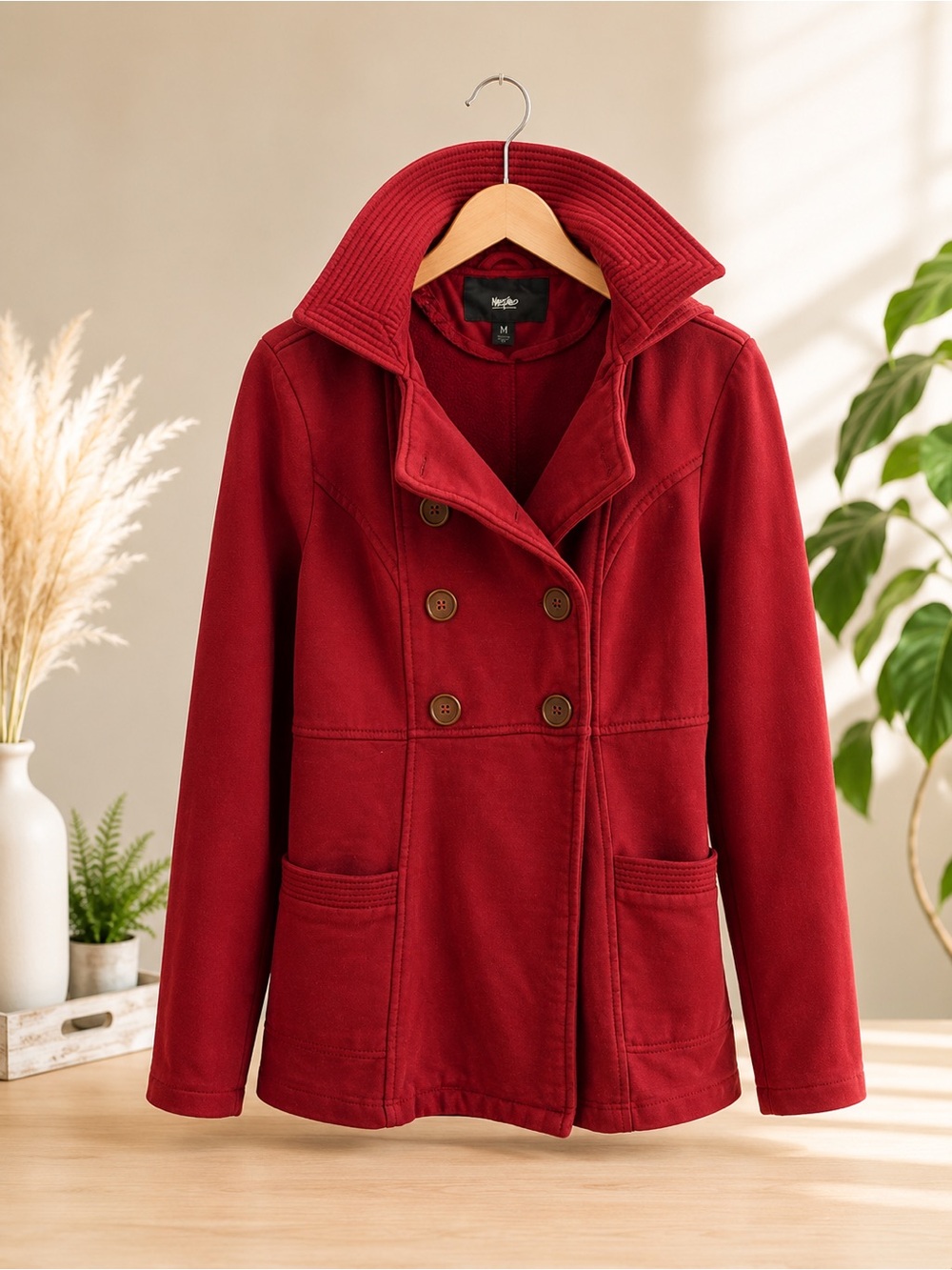 Women's Double-Breasted Red Peacoat Jacket